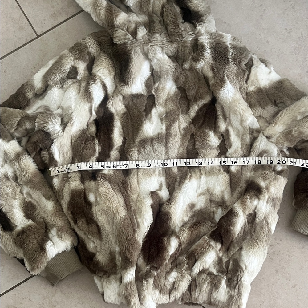 C & C California Hooded Jacket Coat Multicolor Animal Print Zip Faux Fur, Medium - Picture 6 of 7